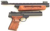 Browning Buck Mark .22 LR, 5.5 and 9.875 bull barrels, walnut grips, rails, adjustable, 97 percent