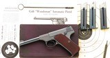 Outstanding Colt Woodsan .22 LR, 1937, 4.5-inch, four magazines, serialed target, box, George Hoenig, estate of Tom Siatos, 97 percent, layaway