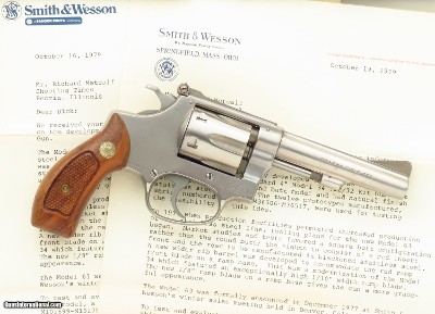 Smith & Wesson Model 63 prototype .22 LR, 1 of 12, 1974, Jinks letters, round butt, 95 percent, layaway, collection of gunwriter Dick Metcalf
