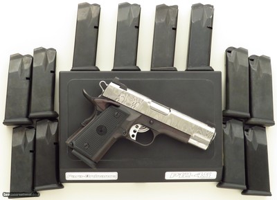 Outstanding Cylinder & Slide custom Para-Ordnance P12 .45 ACP, Caspian Damascus, fitted, tuned, 13 mags, build sheet, new & unfired, layaway
