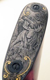 Stunning custom Winchester pre-64 70 .375 H&H, Tom Burgess, Monty Kennedy, Lee Griffiths, five game scenes, exhibition English, unfired, layaway - 10 of 15