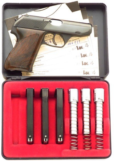 Heckler & Koch HK4 four-barrel set, .22 LR, .25 ACP, .32 ACP, .380 ACP, 1968, cased, 98 percent, layaway