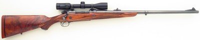 Hoenig custom Winchester pre-64 Model 70 .375 H&H Magnum, 4+1, banded, express, English, 24 LPI, crossbolts, pancake, Swarovski, 97%, layaway