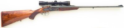 Charles Lancaster (London) double rifle in .280 Flanged Nitro Express, ejectors, express, optic, 15.1 LOP, layaway