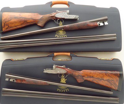 Piotti King pair 12 and 20, extra barrels, Granetti, English walnut, 14.6 LOP, cases (4), high condition, layaway