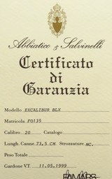 famars Excalibur BLX 20 gauge, 29.25-inch, 3-inch, 14.65 LOP, 7.2 pounds, Bonsi Diego, cased, certificates, over 95 percent, layaway - 14 of 15