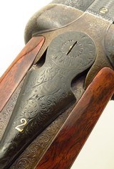 R.G. Owen 12 gauge SLE pair, 1929, outstanding engraving, 30-inch, 2.75, 14.6 LOP, 7.2 pounds, IC/M & M/F, cased, layaway - 13 of 15