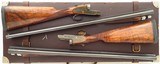 R.G. Owen 12 gauge SLE pair, 1929, outstanding engraving, 30-inch, 2.75, 14.6 LOP, 7.2 pounds, IC/M & M/F, cased, layaway