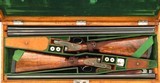 R.G. Owen 12 gauge SLE pair, 1929, outstanding engraving, 30-inch, 2.75, 14.6 LOP, 7.2 pounds, IC/M & M/F, cased, layaway - 14 of 15