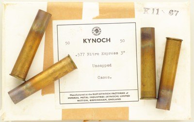 .577 Nitro Express three-inch brass, Eley-Kynoch, Berdan, unworked, four boxes of 50 each