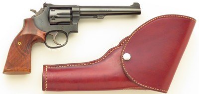Smith & Wesson Model 48-4 .22 Magnum, 1981, six-inch pinned, recessed, leather, 95 percent