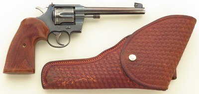Colt Officer's Model Target .22 LR, 1941, six-inch, adjustable front sight, great trigger, tight, leather