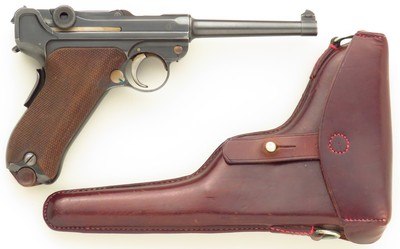 1906 Swiss Military Luger in .30 Luger (7.65), 5x serial, 4.75 inch, superb bore, sharp markings, leather, layaway