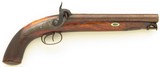 Maybury (Birmingham) percussion howdah pistol, .665-inch bore diameter, 8.5-inch Damascus barrels, layaway