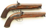 Pair Lang .70 bore percussion howdah pistols, London, cased, circa 1850, consecutive, safeties, engraved, layaway - 2 of 14