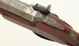 Lang percussion rifle, serial 189, game scene engraving, cased, Damascus, .524-inch land diameter, folding leafs, circa 1845, great bore, layaway - 8 of 15