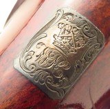 Lang percussion rifle, serial 189, game scene engraving, cased, Damascus, .524-inch land diameter, folding leafs, circa 1845, great bore, layaway - 13 of 15