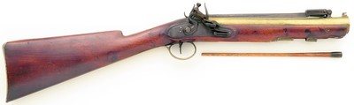 Henry Nock flintlock blunderbuss, spring-loaded bayonet, brass barrel, circa 1780, layaway