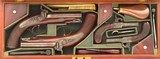 Double set of Lang (London) percussion pistols, two .540 carriage and two .455 turn-barrels, cased with accessories, layaway - 2 of 15
