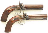 Bond (London) pair .65 caliber percussion belt pistols, octagon, engraved, cased, layaway - 2 of 15