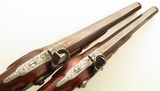 Game scene engraved pair of percussion target pistols, .495-inch bore diameter, high condition, cased, layaway - 4 of 13