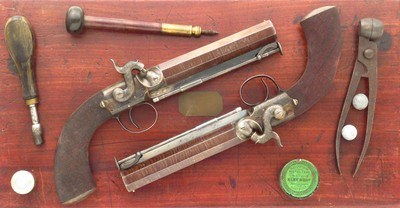 Pair Blake (London) percussion belt pistols, .678-inch bore diameter, safeties, cased, layaway