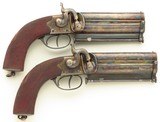 Rodda pair percussion belt pistols, .645-inch bore diameters, belt clips, lanyard rings, cased, layaway - 2 of 13