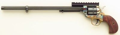 Custom Ruger Single Six .17 HMR, 14-inch fluted, color case, brass bird's head, bipod, rail, layaway - Image 3 of 10
