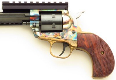 Custom Ruger Single Six .17 HMR, 14-inch fluted, color case, brass bird's head, bipod, rail, layaway - Image 7 of 10