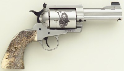 Gary Reeder Grip Reaper .500 S&W Magnum, 4-inch, Mag-Na-Port, round butt,sambar stag grips, tight, at least 95%, layaway - Image 1 of 8