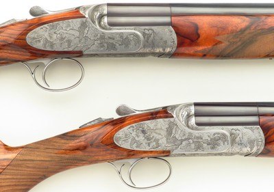 Famars Excalibur BLX 20 pair, 1999, 29.25-inch, tubes, 3-inch, ejectors, extra detachable triggers, engraved, 14.65 LOP, high condition, case, layaway - Image 6 of 15