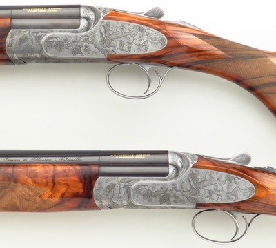 Famars Excalibur BLX 20 pair, 1999, 29.25-inch, tubes, 3-inch, ejectors, extra detachable triggers, engraved, 14.65 LOP, high condition, case, layaway - Image 7 of 15