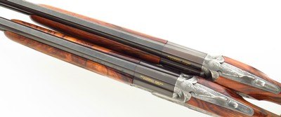 Famars Excalibur BLX 20 pair, 1999, 29.25-inch, tubes, 3-inch, ejectors, extra detachable triggers, engraved, 14.65 LOP, high condition, case, layaway - Image 4 of 15
