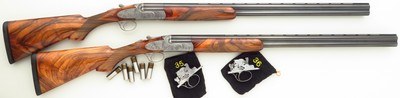 Famars Excalibur BLX 20 pair, 1999, 29.25-inch, tubes, 3-inch, ejectors, extra detachable triggers, engraved, 14.65 LOP, high condition, case, layaway - Image 2 of 15