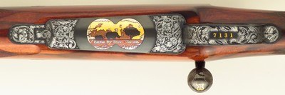 Rigby limited edition .350 Rigby Magnum, Rhino's Namibia - Robin Hurt, #2/12, Moringa, express, Mauser 98 SSB, 3P, engraved, cased, unfired, layaway - Image 9 of 15