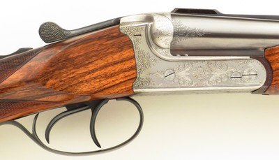 Rigby double rifle in .35 Rigby, express, quarter rib, ejectors, scalloped boxlock, AAA English, BL Hands engraving, 450 rounds, over 90%, layaway - Image 5 of 15