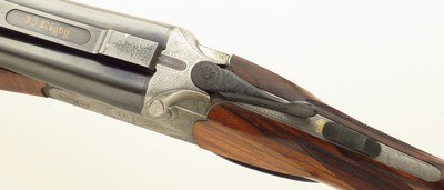 Rigby double rifle in .35 Rigby, express, quarter rib, ejectors, scalloped boxlock, AAA English, BL Hands engraving, 450 rounds, over 90%, layaway - Image 7 of 15