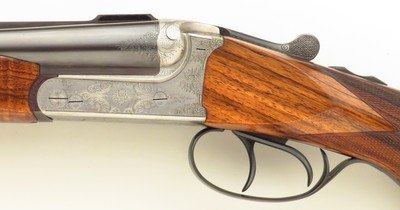 Rigby double rifle in .35 Rigby, express, quarter rib, ejectors, scalloped boxlock, AAA English, BL Hands engraving, 450 rounds, over 90%, layaway - Image 6 of 15