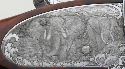 Makinson .600 NE double rifle, 1,100 hours of engraving, picture locks, ejectors, exhibition walnut, extended tangs, cased, superlative, layaway - Image 6 of 15