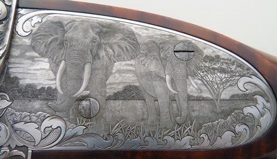 Makinson .600 NE double rifle, 1,100 hours of engraving, picture locks, ejectors, exhibition walnut, extended tangs, cased, superlative, layaway - Image 7 of 15