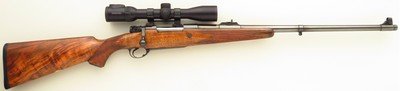 Holland & Holland .400 H&H Magnum, Mauser 98, 25-inch, banded, 3P, drop box (4+1), serialed mounts, Swarovski, 14.6 LOP, new, layaway - Image 1 of 15