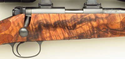 Bolliger / Mountain Riflery Signature Series .22 LR, Kimber K22 action, full-length claw extractor, rust blue, superb English, Swarovski, 99%, layaway - Image 5 of 14