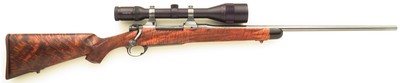 Bolliger / Mountain Riflery Signature Series .220 Swift, pre-64 Model 70, rust blue, Blackburn, 5+1, AAA English, Swarovski, 13.75 LOP, new, layaway - Image 1 of 14