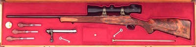 Bolliger / Mountain Riflery Best Grade .25-06 Remington, Winchester 70 CRF, AAA English, Dubber engraving, Swarovski, cased, ammo, 99%, layaway - Image 1 of 15