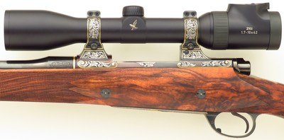 Bolliger / Mountain Riflery Best Grade .25-06 Remington, Winchester 70 CRF, AAA English, Dubber engraving, Swarovski, cased, ammo, 99%, layaway - Image 7 of 15