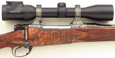 Bolliger / Mountain Riflery Best Grade .25-06 Remington, Winchester 70 CRF, AAA English, Dubber engraving, Swarovski, cased, ammo, 99%, layaway - Image 6 of 15