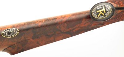 Bolliger / Mountain Riflery Best Grade .338 Rem. Ultra Mag, Winchester 70 CRF, Dubber engraving, AAA English, Swarovski, cased, ammo, 98%, layaway - Image 14 of 15
