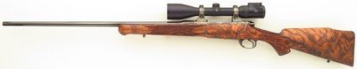 Bolliger / Mountain Riflery Best Grade .338 Rem. Ultra Mag, Winchester 70 CRF, Dubber engraving, AAA English, Swarovski, cased, ammo, 98%, layaway - Image 3 of 15
