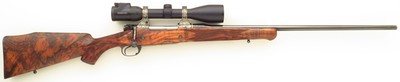 Bolliger / Mountain Riflery Best Grade .338 Rem. Ultra Mag, Winchester 70 CRF, Dubber engraving, AAA English, Swarovski, cased, ammo, 98%, layaway - Image 2 of 15