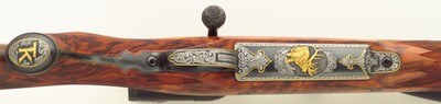 Bolliger / Mountain Riflery Best Grade .338 Rem. Ultra Mag, Winchester 70 CRF, Dubber engraving, AAA English, Swarovski, cased, ammo, 98%, layaway - Image 8 of 15